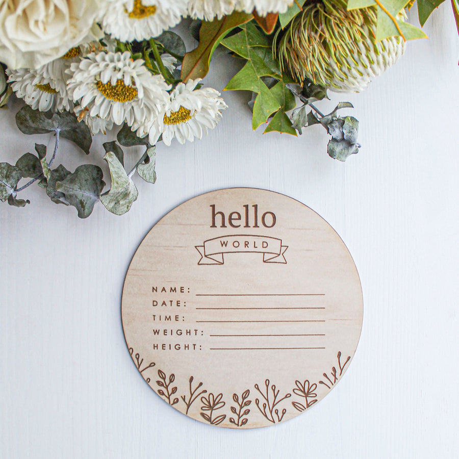 Baby Announcement Plaque | Wood | Round