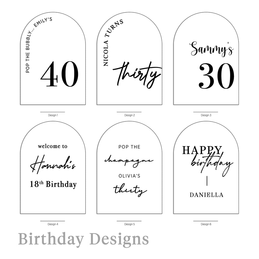 Arch Table Sign | Birthday | Frosted Acrylic