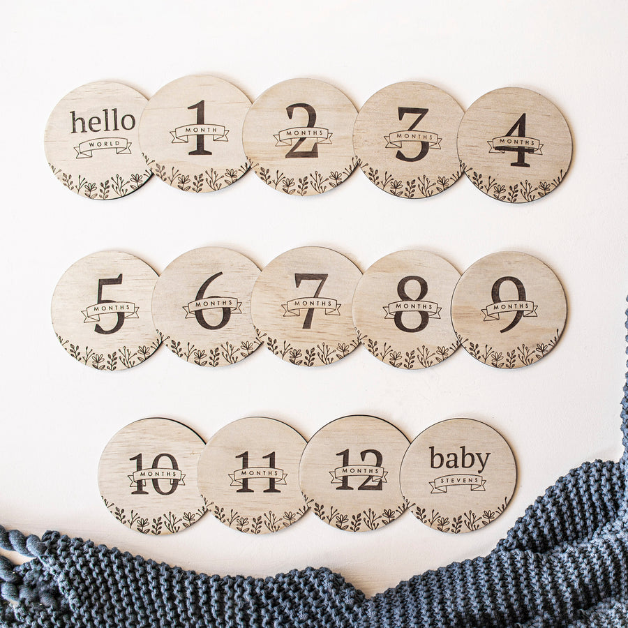 Baby Milestone Cards Set | Wooden | Floral Collection