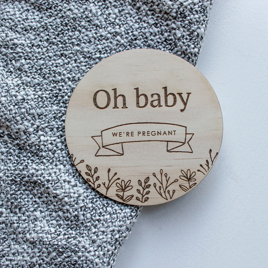 Pregnancy & Gender Announcement Plaque | Wood | Round