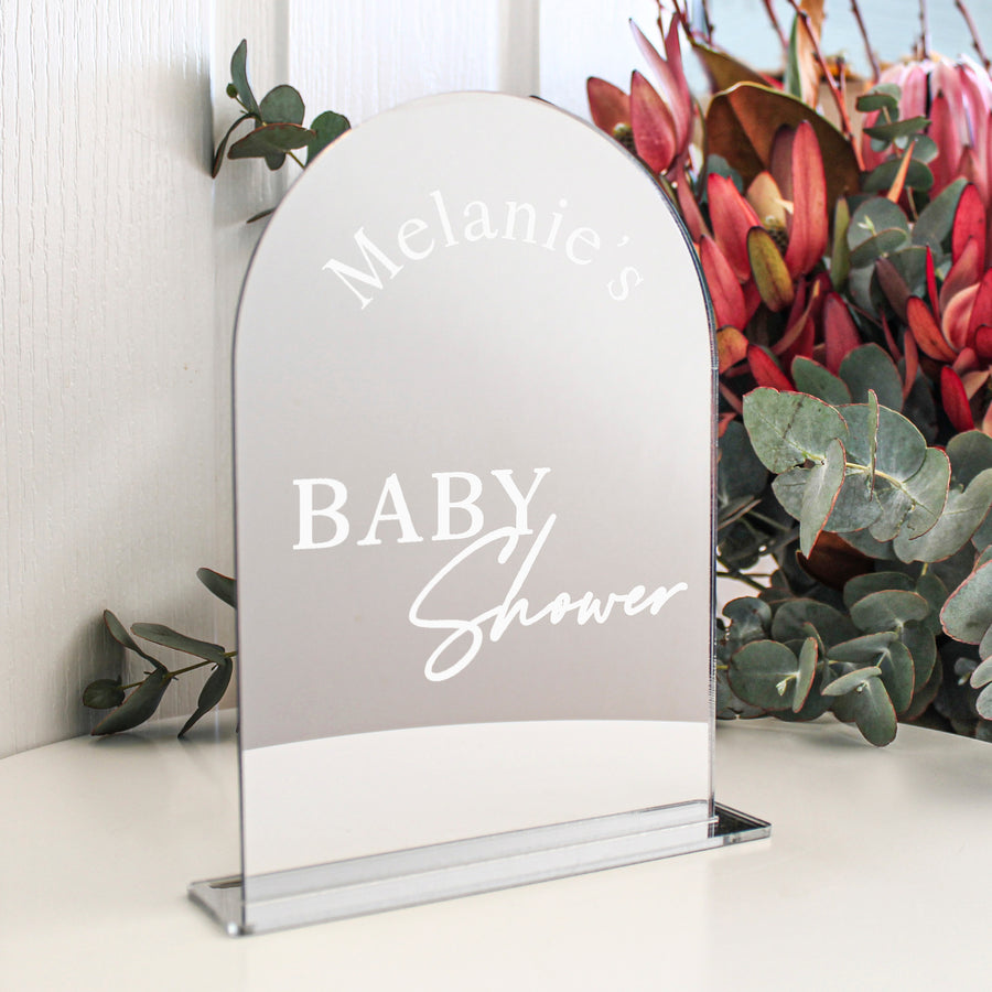 Arch Table Sign | Baby | Silver Mirror Acrylic