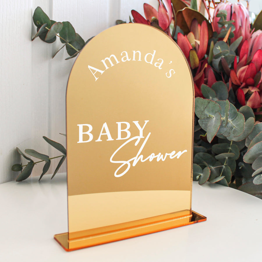 Arch Table Sign | Baby | Gold Mirror Acrylic