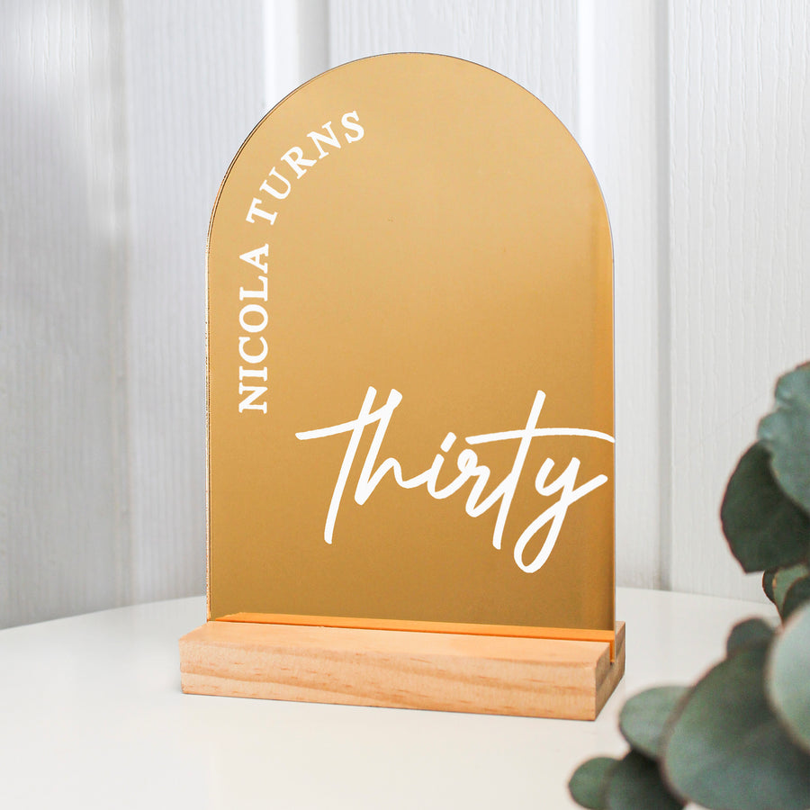 Arch Table Sign | Birthday | Gold Mirror Acrylic