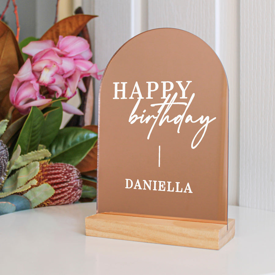 Arch Table Sign | Birthday | Rose Gold Mirror Acrylic