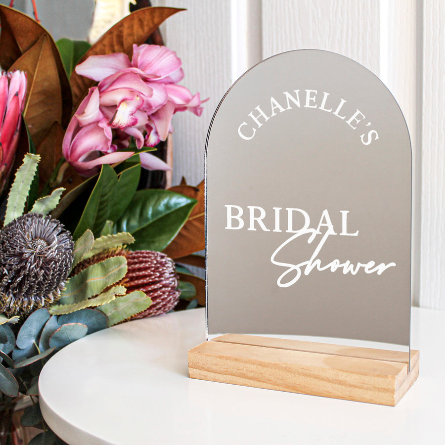 Arch Table Sign | Bridal Hens | Silver Mirror Acrylic