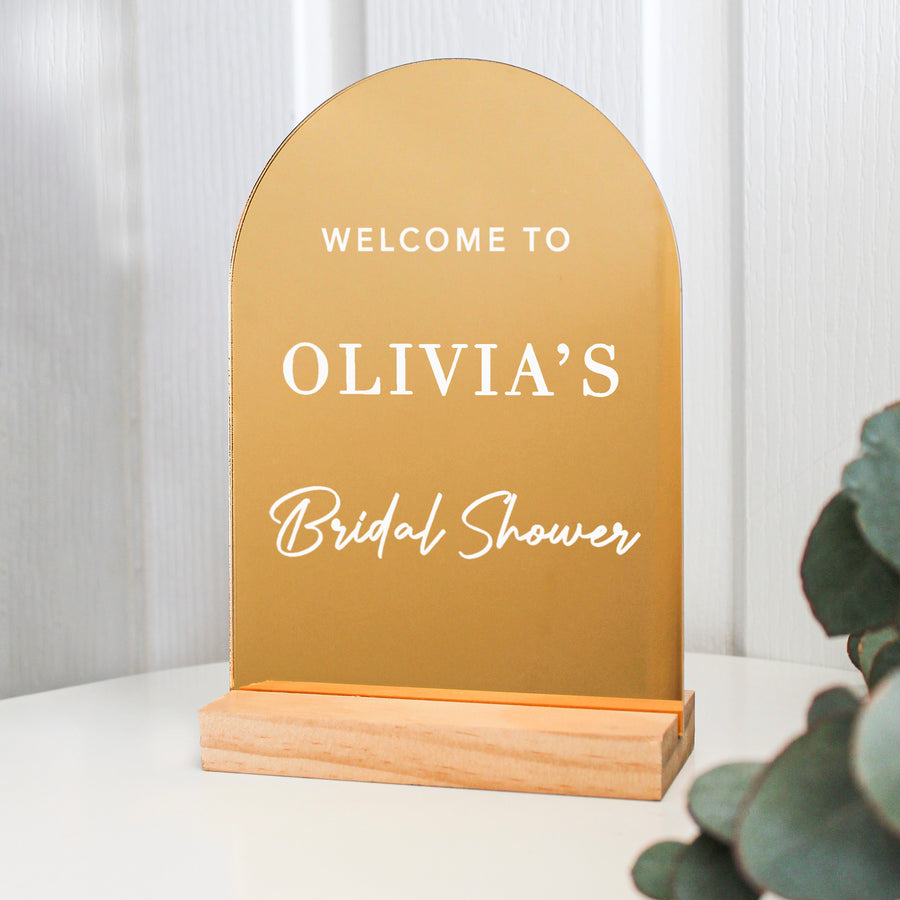 Arch Table Sign | Bridal Hens | Gold Mirror Acrylic