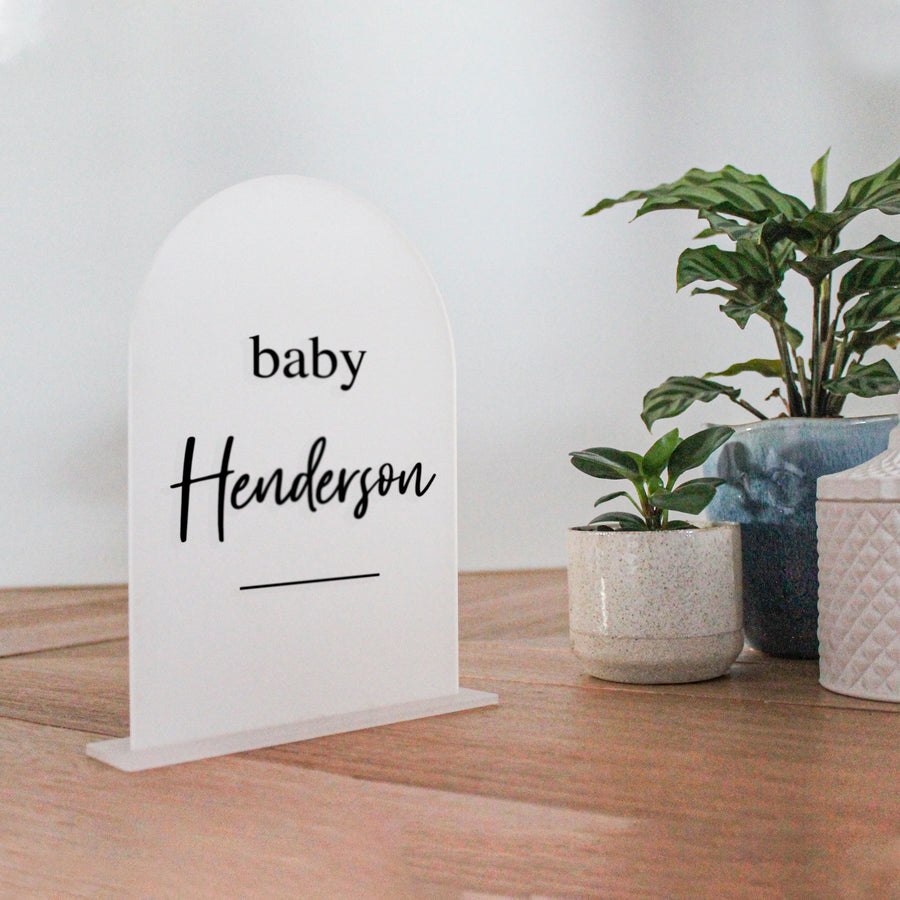 Arch Table Sign | Baby | Frosted Acrylic