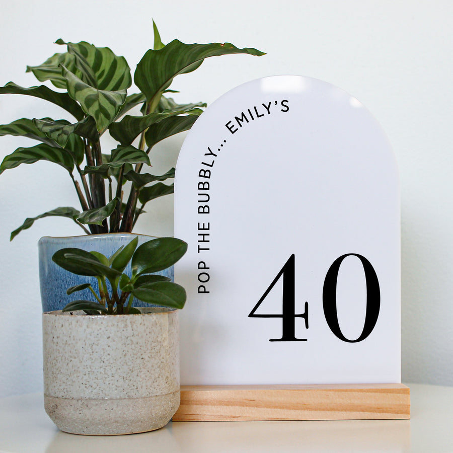 Arch Table Sign | Birthday | White Acrylic
