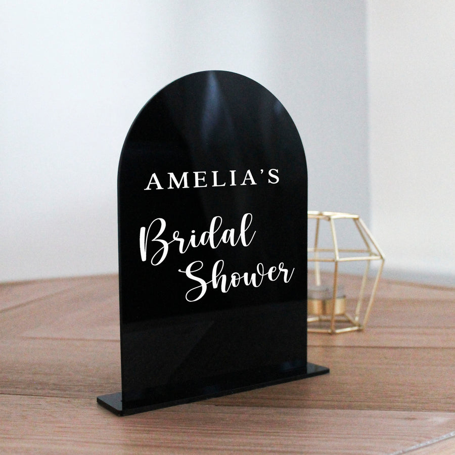 Arch Table Sign | Bridal Hens | Black Acrylic