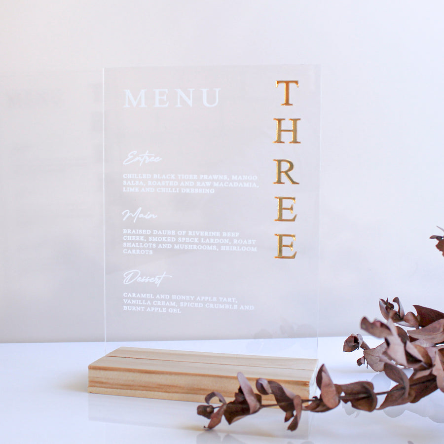 S A R A H  Suite | Table Number & Menu | Clear Acrylic Sign